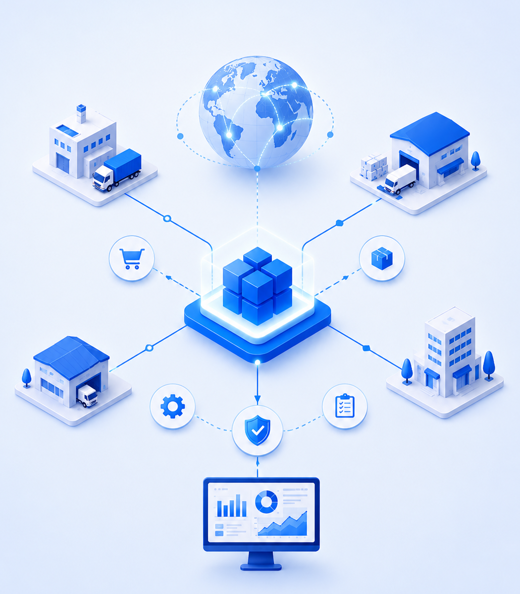 Illustration of automated global supply chain and intercompany operations
