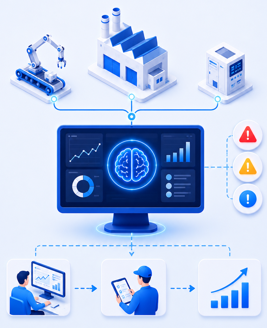 Illustration of an AI-powered manufacturing monitoring and early warning system